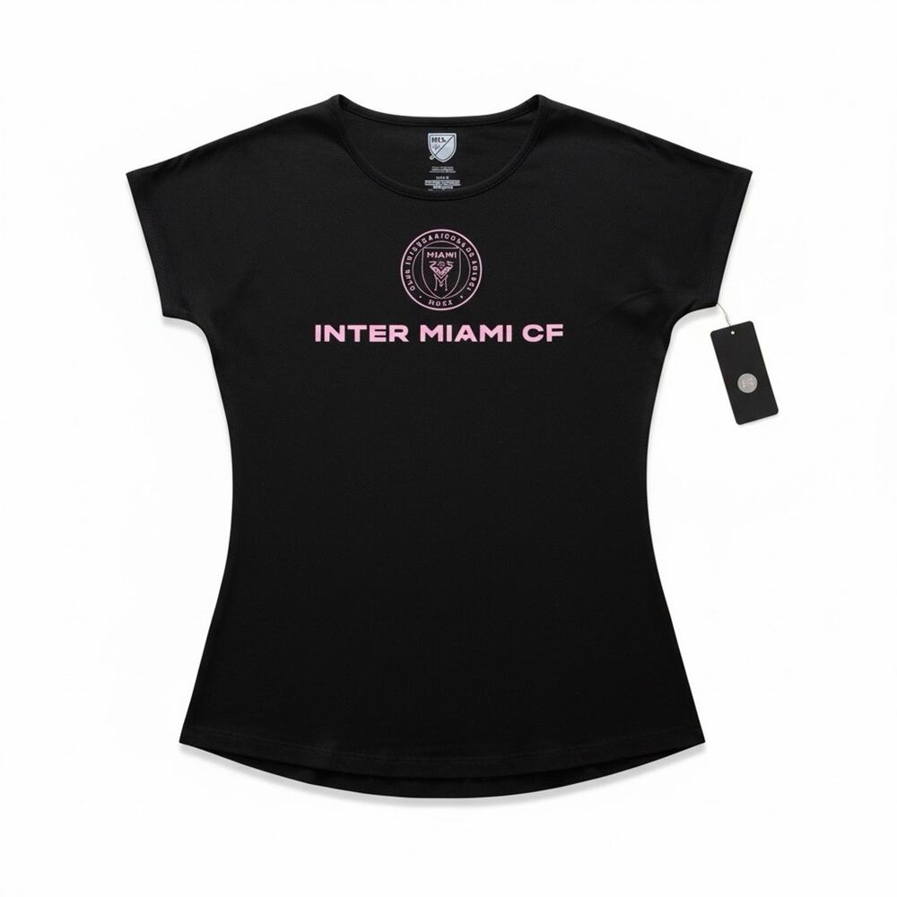 New w/ tag MLS Girls Inter Miami soccer T-shirt, Large 14/16, Black and Pink